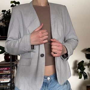 Zara Light Gray Collarless Blazer